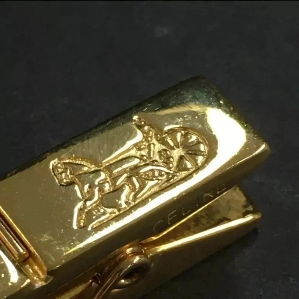Celine Horse Carriage Gold Tone Clothespin Paper Holder Clip - Picture 2 of 6